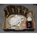 Continental bisque figure, Japanese screen etc (one box)