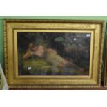 English school (19th century) Portrait of a semi-clad lady reclining in woodland, monogrammed and