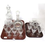 ^ Waterford Crystal glassware comprising: two decanters and stoppers, a footed bowl, a set of six