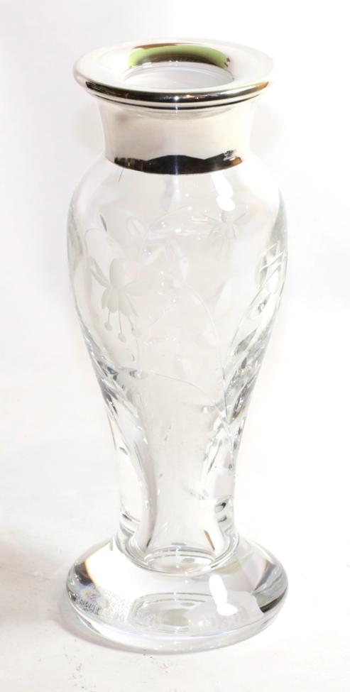 An Elizabeth II silver-mounted glass vase, the mounts by Carrs, Sheffield, 2004, the glass cut and