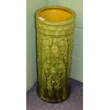 ^ A Bretby green glazed cylindrical ceramic stick stand, impressed '625 England', 63cm high