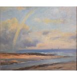 Owen Bowen (1873-1967) Coastal view with rainbow, signed oil on board, 42cm by 49cm