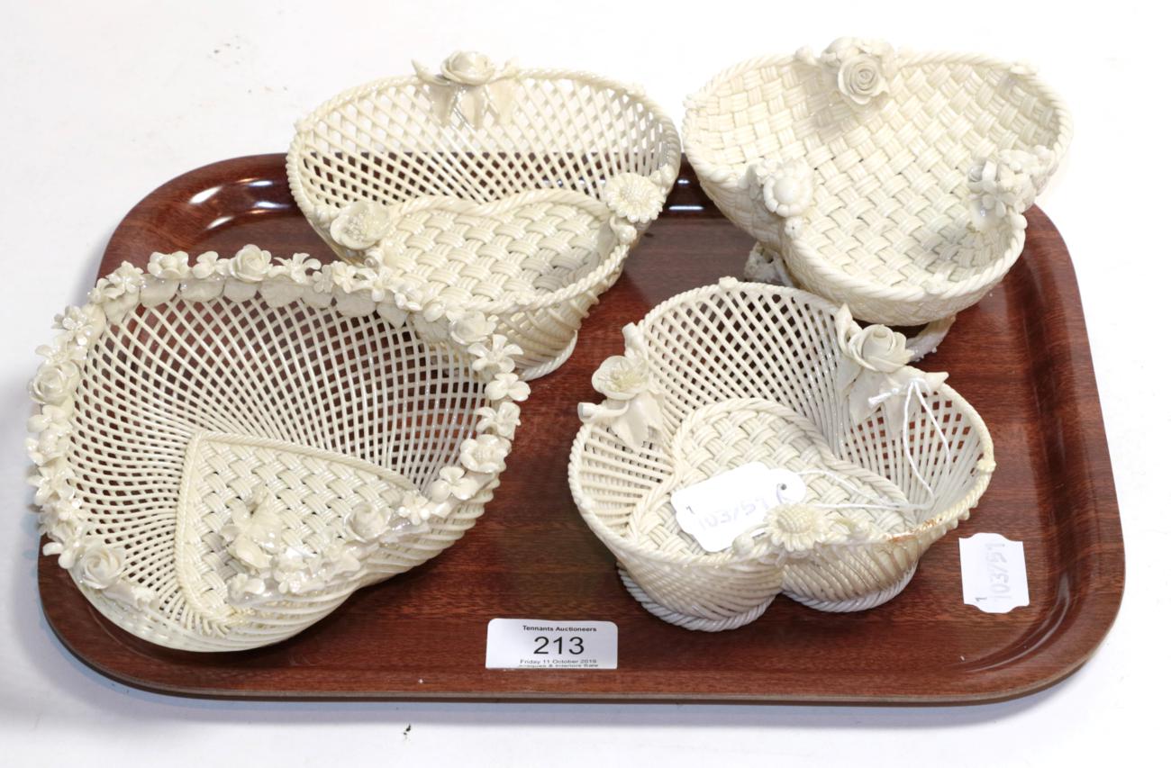 Four early Belleek baskets (one damaged)