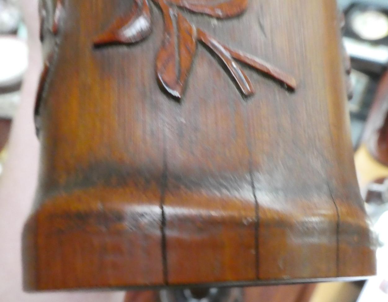 ^ A tray including carved bamboo vase, three Chinese hardwood stands for vases, a Chinese hardwood - Image 2 of 10