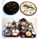 A Kutani ovoid vase and wooden cover, a Noritake tea service, two cased hors d'oeuvres sets,
