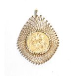 An 1884 sovereign loose mounted in a 9 carat gold frame as a pendant . Gross weight 13.99 grams.