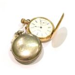 A gold plated Waltham pocket watch, together with a 19th century silver pocket watch (a.f) (2)