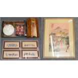 Collection of Korean/Oriental items including four seasons panel, hinged boxes, Nile painting,