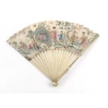 A Fine Early 18th Century Ivory Fan, dated 1740's, the monture relatively plain save for gentle