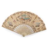 A Mid-18th Century Ivory Fan, the monture well carved, deep carving to the upper guards with flowers