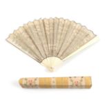 A Dance Fan, French, circa 1810, a double paper leaf mounted on bone with plain monture and very