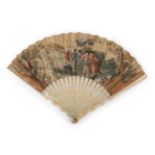 Noah's Arc: A Rare Early Printed and Hand Coloured Fan, the double leaf mounted on ivory, the