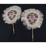 A Pair of Mid-19th Century Embroidered Face Screens, a fine canvas panel embroidered with Berlin