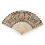 A Late 18th Century Fan in the Grand Tour Style, the monture of ivory, the gorge sticks shaped