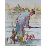 Roland Batchelor RWS (1889-1990) ''Fishing on the Loire'' Signed and inscribed, watercolour, 26cm by