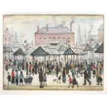 After Laurence Stephen Lowry RBA, RA (1887-1976) ''Market Scene in a Northern Town'' Signed,