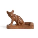 Woodpeckerman: A Stan Dodds (1928-2012) Carved English Oak Fox, in a seated pose, with recessed