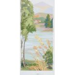 Scottish Highlands Originally hand block printed circa 1948, a scenic mural in seven panels,