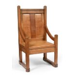 A Stanley Webb Davies (1894-1978) of Windermere English Oak Minister's Chair, panel back with