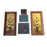A Pair of Burmantofts Faience Pottery Plaques, impasto decorated with flowers, stamped BURMANTOFTS