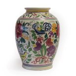 A Poole Pottery Vase, designed by Truda Carter, painted by Gwen Haskins, pattern /LE, with cockerels