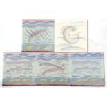 H & G Thynne, A Set of Four 6'' Fish Picture Tiles, dust pressed hand painted, moulded mark THYNNE