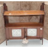 A Late Victorian Mahogany Hanging Shelf Cupboard, with fret cut sides, the single shelf above two