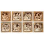 John Moyr Smith (1839-1912) for Minton China Works: Eight Waverley Series 8'' Picture Tiles, brown
