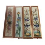 Ten Victorian Fireplace 6'' Tiles, painted with swallows in reeds above a yellow water lily, each