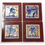 Four W.T.Copeland 9'' Musicians Tiles, the design attributed to Henry Stacey Marks or Edward