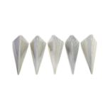 A Set of Five 1980's Murano Glass Cone Wall Sconces, in opaque white and black stripe, one with