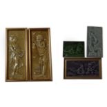 Two Craven Dunnill & Co Limited Rectangular Plaques, moulded with a cherub and a child, mustard