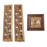 A Set of Ten Victorian 6'' Fireplace Tiles, moulded with white bell flowers, on a textured brown