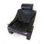 Ake Fribytter: A Stained Beech and Black Leather Kroken Lounge Chair, 75cm by 73cm by 87cm
