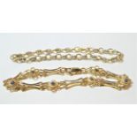 A 9 carat gold sapphire set fancy link bracelet, length 18.5cm;and a 9 carat two colour gold fancy