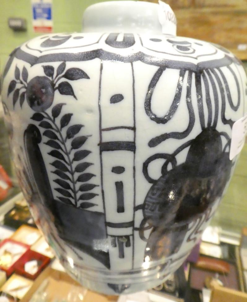 An 18th century tin glaze vase in the Chinese style . One or two paint scratches and firing flaws, - Image 6 of 10