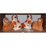 Two Staffordshire dogs, and two Staffordshire lions (4)