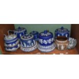 A collection of Wedgwood and other Jasperware including cheese domes
