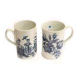 A Worcester porcelain cylindrical mug, circa 1775, printed in underglaze blue with Le Peche and La