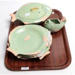 A Shorter and Sons 'Fish' pattern fish set, with six plates, sauce boat and fish server