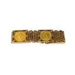 A 9 carat gold bracelet with three Victorian full sovereigns dated 1887, length 19.5cm . Gross