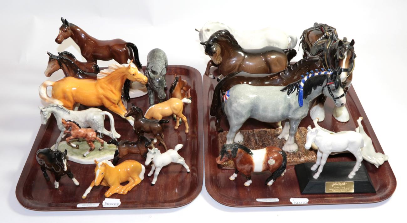 Beswick and other horses including a harnessed shire mare, a Royal Doulton Clydesdale, Border Fine