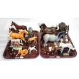 Beswick and other horses including a harnessed shire mare, a Royal Doulton Clydesdale, Border Fine