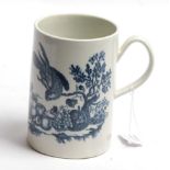 A Worcester porcelain large mug, circa 1775, printed in underglaze blue with The Parrot Pecking