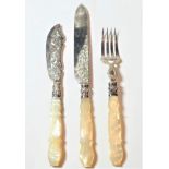 Three Victorian silver serving pieces with mother-of-pearl handles, by George Unite, Birmingham,