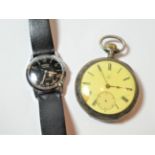 An Omega silver carved pocket watch and a Roamer gents wristwatch (2)