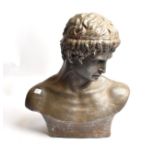 A reproduction composition bust of a classical male