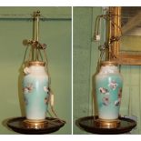 A pair of modern Japanese porcelain and gilt metal table lamps
