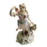 A Derby porcelain figure of Diana, circa 1770, the standing huntress holding a bow, her dog at her