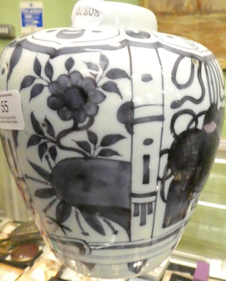 An 18th century tin glaze vase in the Chinese style . One or two paint scratches and firing flaws, - Image 2 of 10